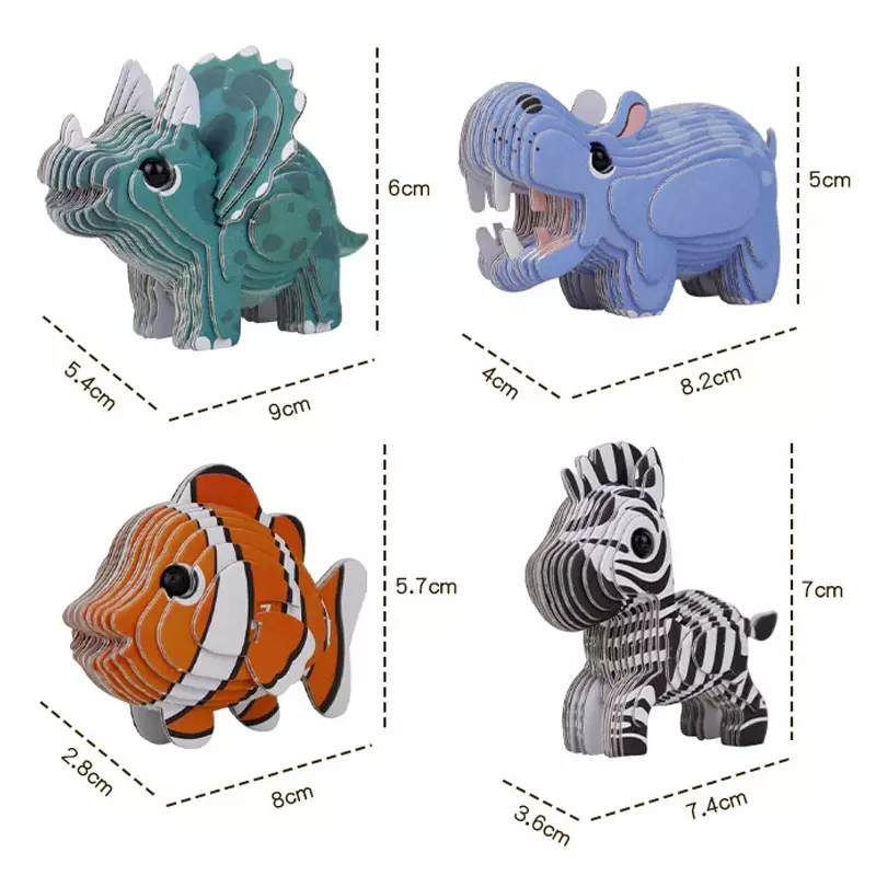 3D 종이 퍼즐 동물 모델 장난감, 박스 공룡, 기린, 하마, 상어 철자, 재미있는 퍼즐, 미세 운동 훈련, 교육용 장난감