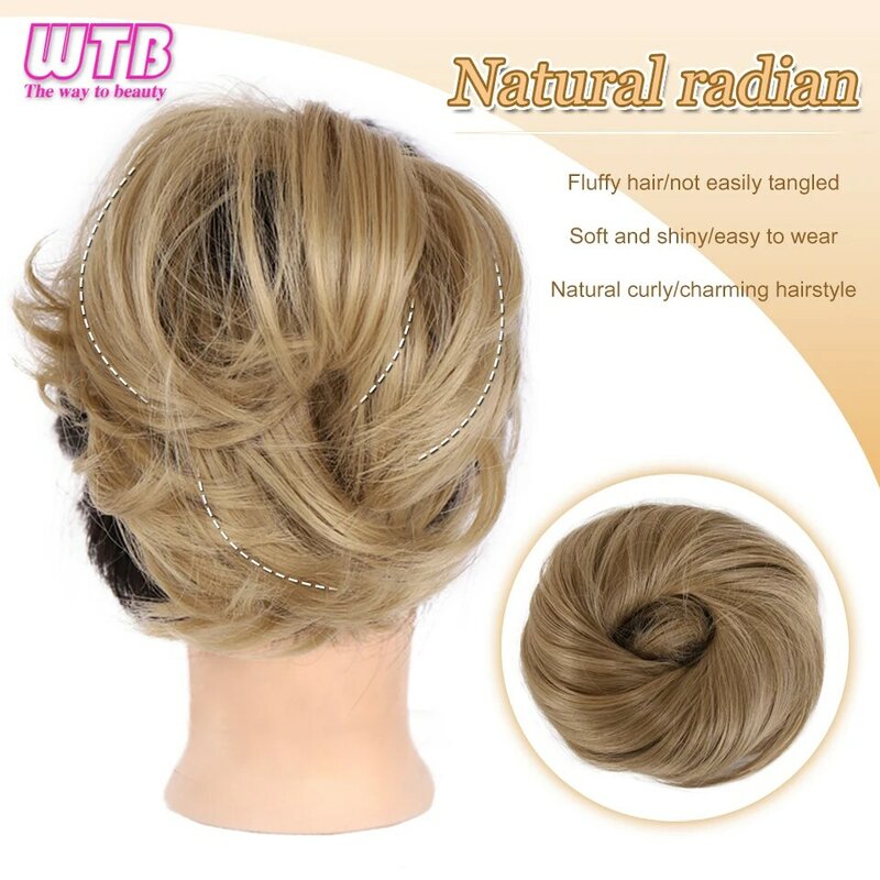 Synthetic Elastic Messy Bun Fake Hair Chignon Curly Scrunchie Updo Donut Hairpieces Bands Bundle Tail Blonde Hair For Women