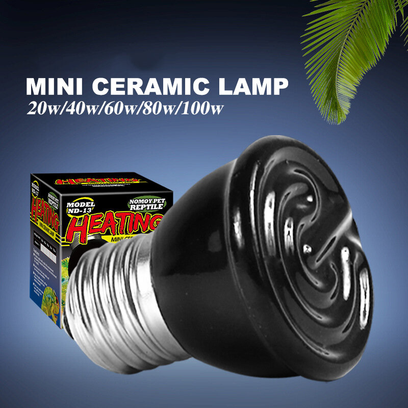 Mini Pet Reptile infravermelho cerâmica lâmpada de aquecimento preto 220V-240V quente calor emissor lâmpada Pet aquecimento 20W/40W/60W/80W /100W