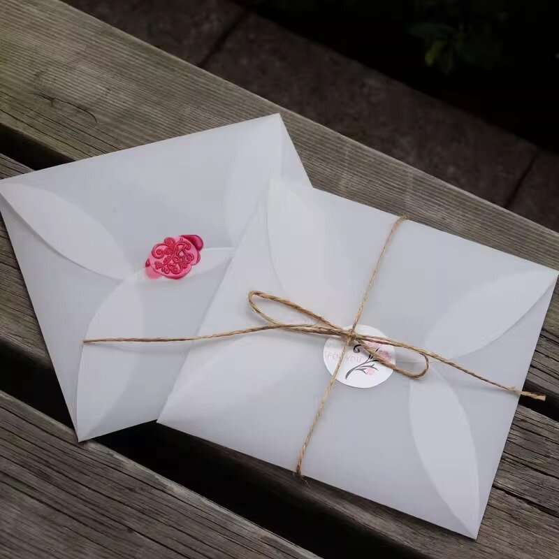 花びらの空の半透明の封筒、正方形のポストカード、収納ギフト包装、結婚式の招待、名刺、diy、ロットあたり50個