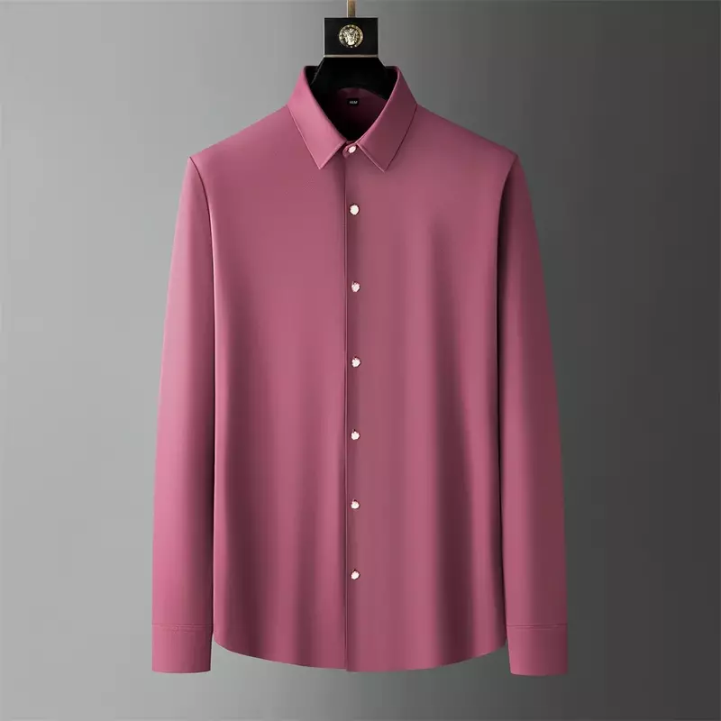 2024 Spring Solid Color Shirts Men Long Sleeve Slim Fit Business Formal Dress Shirts Streetwear Social Party Tuxedo Blouse M-5XL