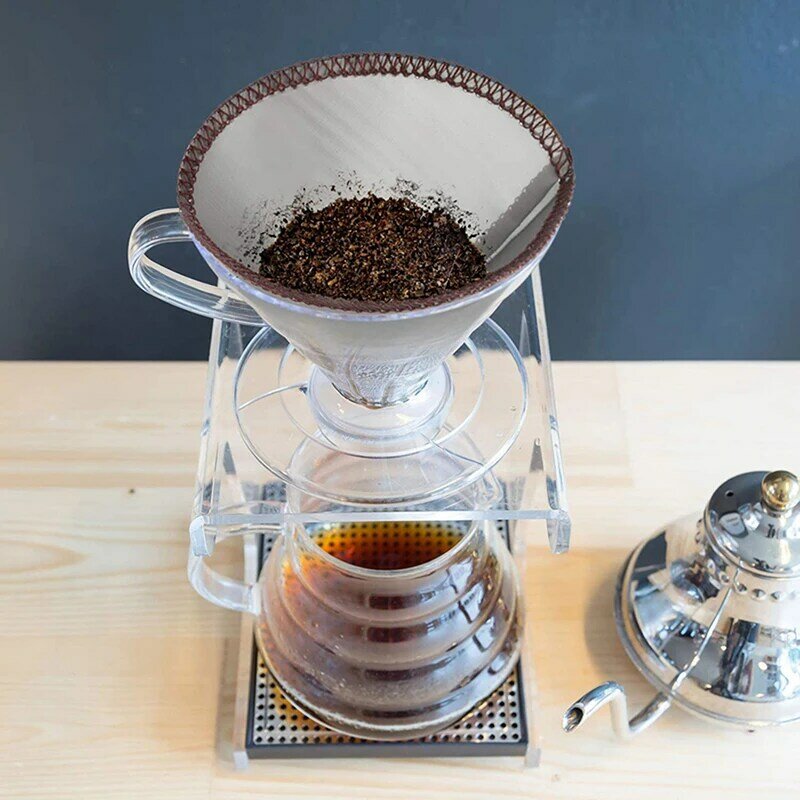 Reusable Pour Over Coffee Filter Stainless Steel Fine Mesh Coffee Filter Drip Cone Paperless Universal Coffee Filter