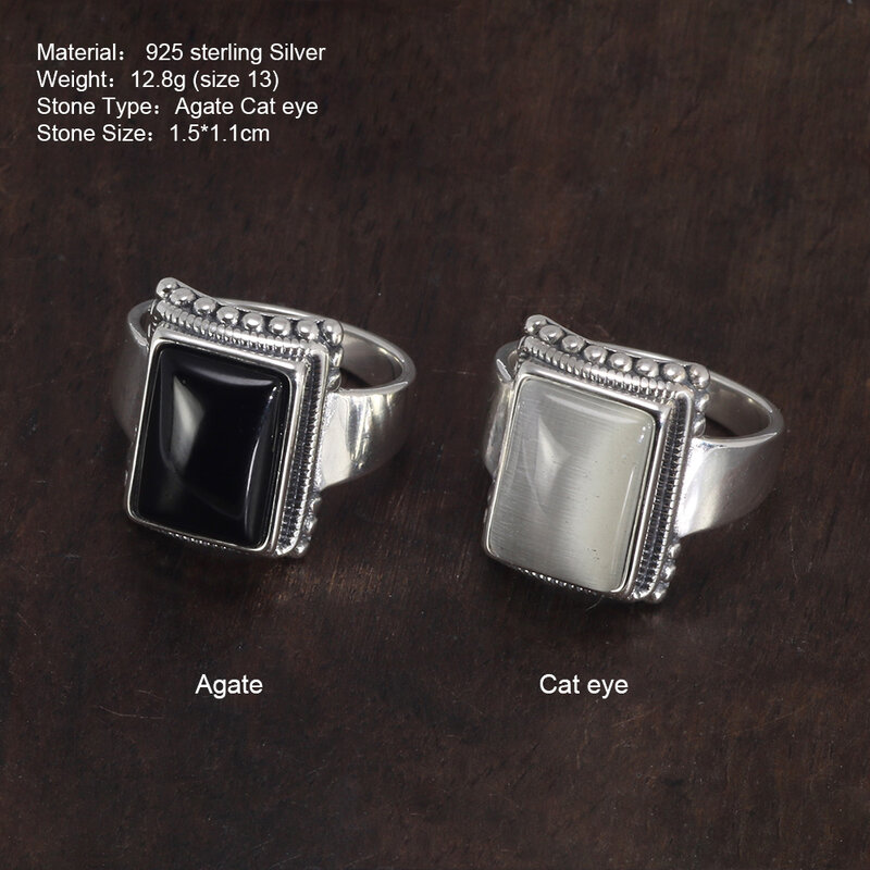 Sólido 925 prata esterlina lúcifer anéis com onyx preto pedra natural artesanal anel de afirmação tv mostrar jóias