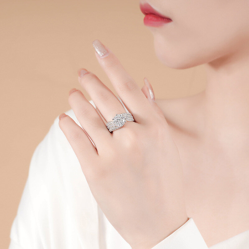 Anello a sei punte con diamante Mossan da 3 carati per donna anello con braccio a torsione micro-intarsiato di lusso europeo e americano in argento sterling s925