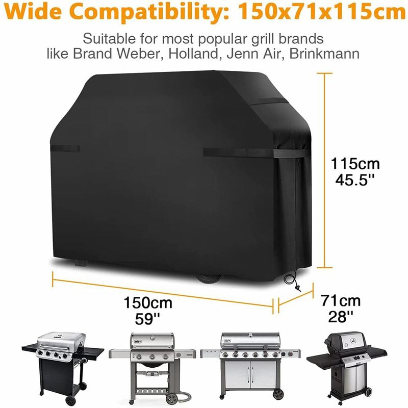 Outdoor Black Waterproof Grill Cover Heavy Duty Dust Protective Anti-uv Cover For Gas Charcoal Electric Barbecue Grill 6 Sizes