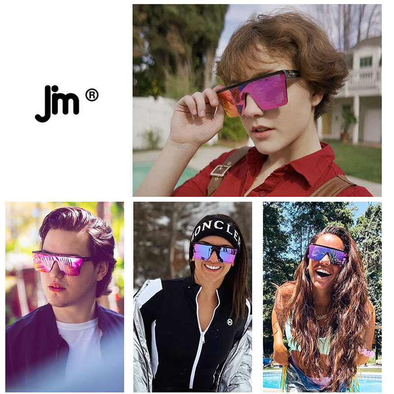 JM Big Flat Top Shield แว่นตากันแดดผู้หญิงผู้ชายกระจกสแควร์ดวงอาทิตย์แว่นตาสำหรับผู้ชายผู้หญิง UV400ขนาดใหญ่