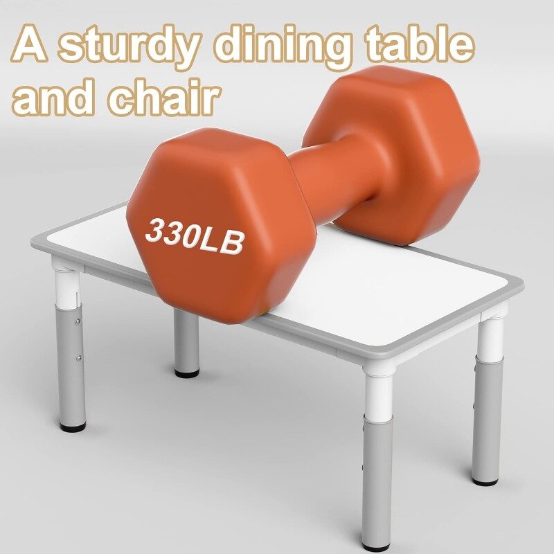 LUUYOUU Set meja & kursi anak-anak, cocok untuk 2 tahun + tinggi anak dapat disesuaikan meja & kursi dengan 4 kursi meja