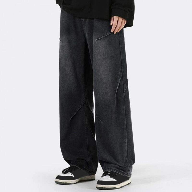 Calça jeans estilo hip-hop masculina, calça folgada de cintura alta feminina, confortável jeans de perna larga, casual