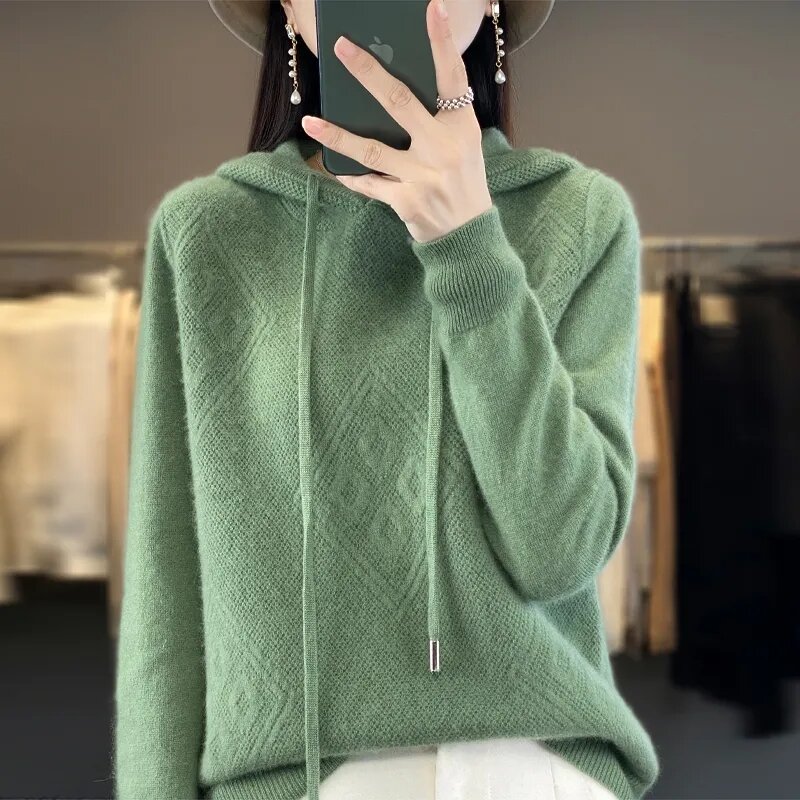 Autumn Winter New Women's Hooded Pullover Sweater Long Sleeves Loose Temperament Jumper Knitted Ladies Casual Fashion Knitwear