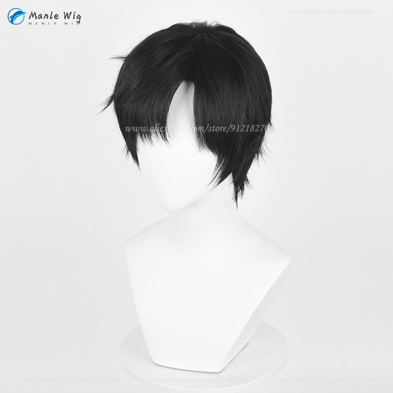 2 Styles Zayne Cosplay Wig 30cm Short Black Wig Fluffy/Scalp Unisex Anime Wig Heat Resistant Synthetic Hair Halloween Party Wig