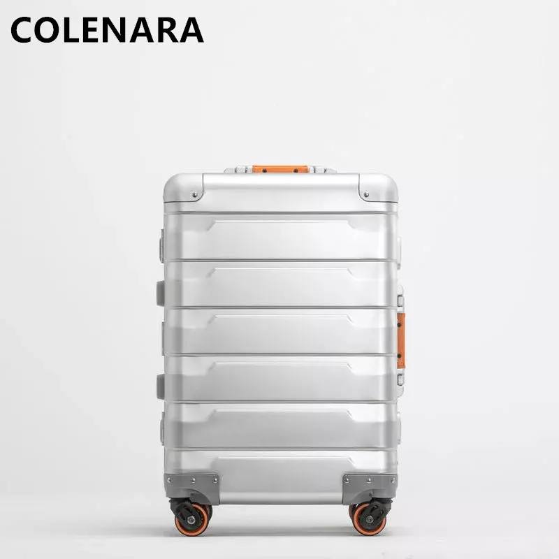 COLENARA-Todo Alumínio Magnésio Liga Trolley Caso, Men's Boarding Box, Rolling Cabin Bagagem, Alta Qualidade Mala, 20 ", 24"
