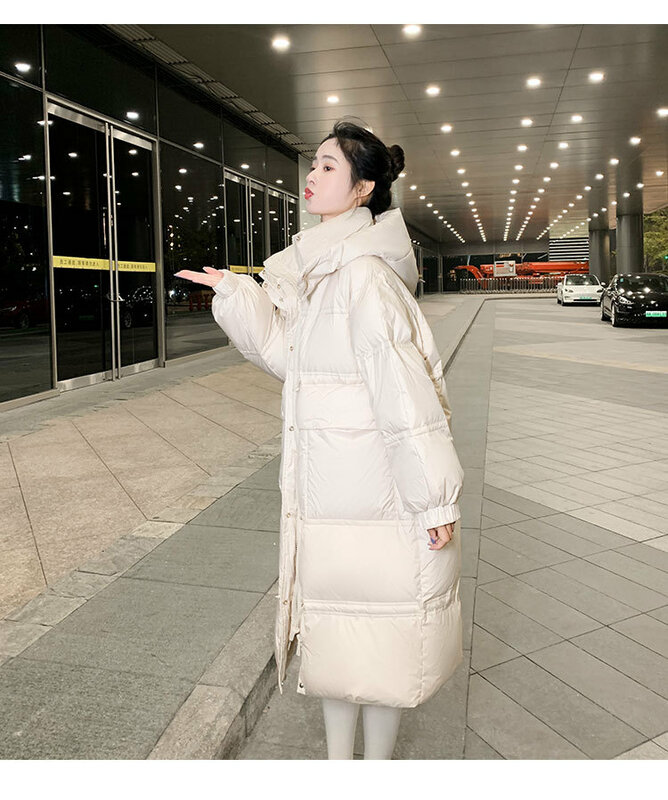 2022 New Winter Warm Women White Duck Down Hoodies Down Puffer Jackets Fashion Ladies Black White Coats