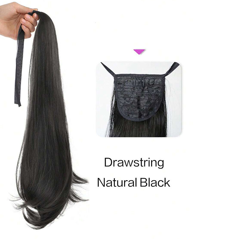 MSTN rambut keriting bergelombang panjang sintetis aksesori rambut Wig alami ikat tali serut pita ekor kuda wanita