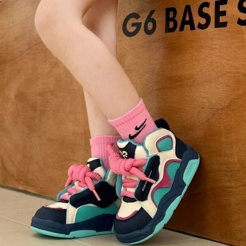 Girls' Shoes Sneakers 2024 New Spring and Autumn Children's High-top Sneakers for Big Children and Girls Trendy Brand Ugly Bread