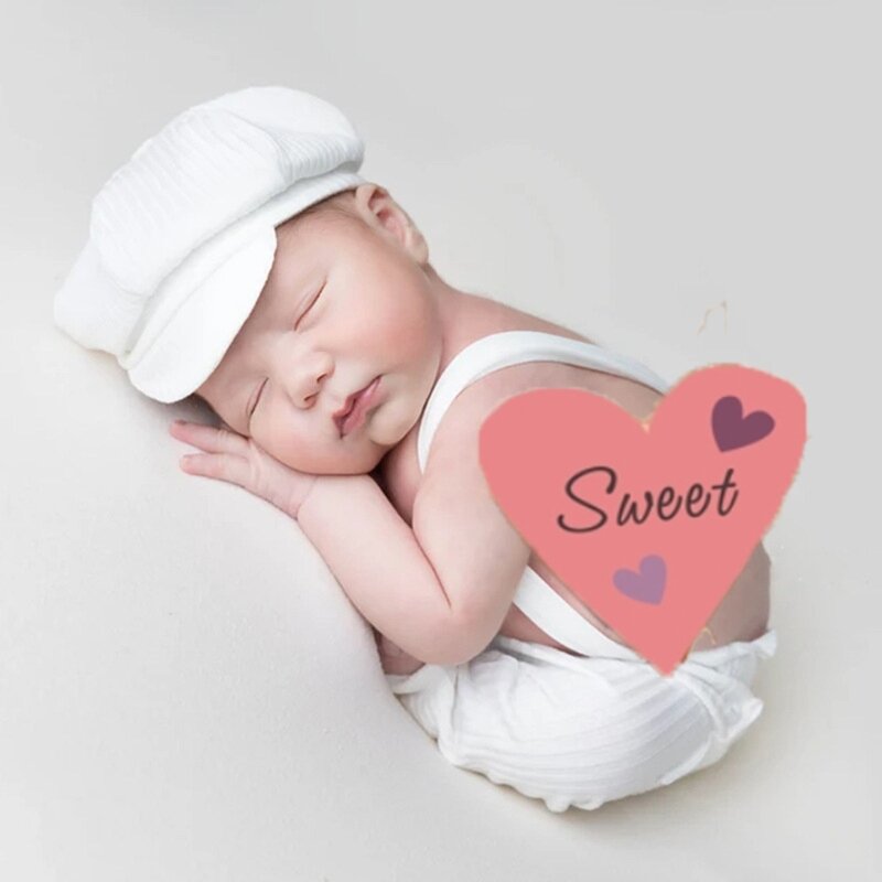 K1MA Newborn Baby Photography Prop Outfits Striped Overall Romper Hat Photo  set