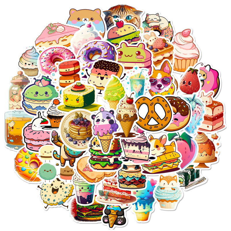 50 Stuks Cartoon Kat Donut Serie Graffiti Stickers Geschikt Voor Laptop Helmen Desktop Decoratie Diy Stickers Speelgoed Groothandel
