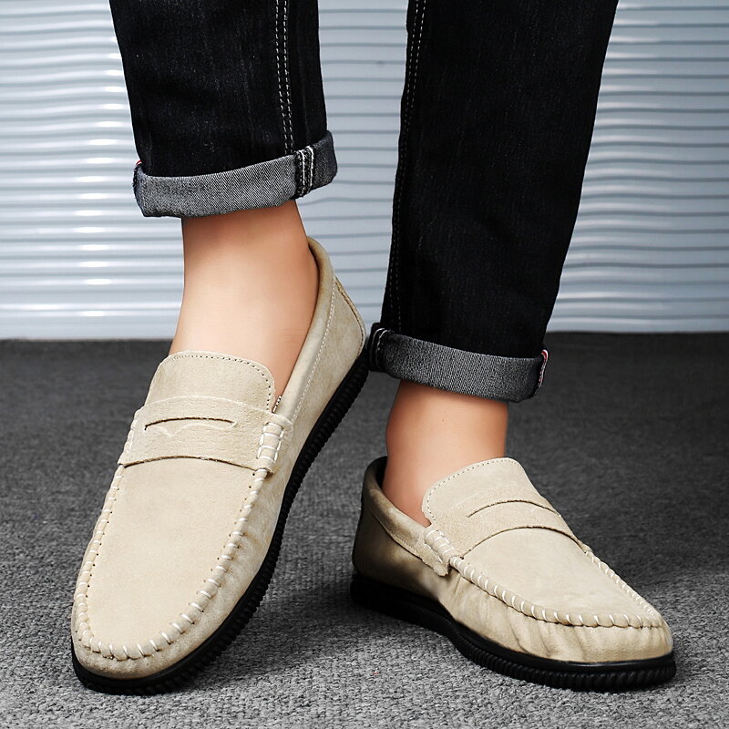 Summer Leather Penny Loafers Men Moccasins Men Casual Shoes Khaki Breathable Slip On Flats Male Driving Shoes Mocassim Masculino