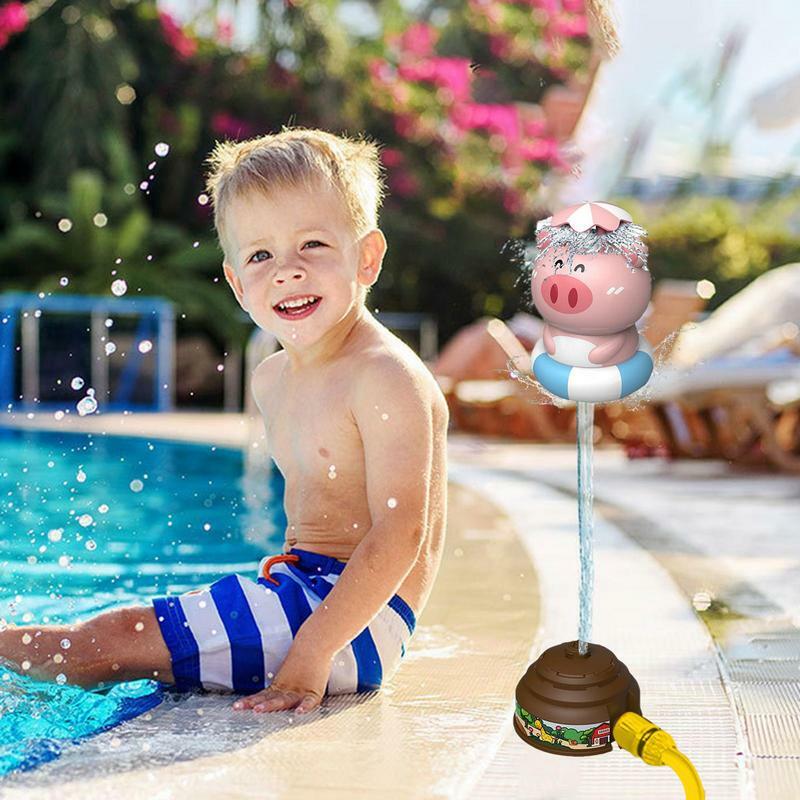 마당 물 회전 스프링클러 어린이 장난감, 귀여운 돼지 모양 물 장난감, 유압 리프트, 정원용 핑크 스프링클러