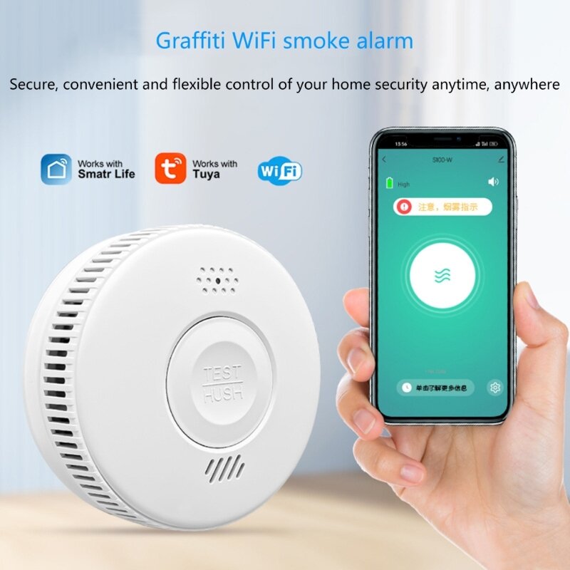 Fotolistrik Alarm WiFi Portabel Detektor Alarm WiFi Pemasangan Sederhana untuk Perlindungan Rumah Tahan Lama