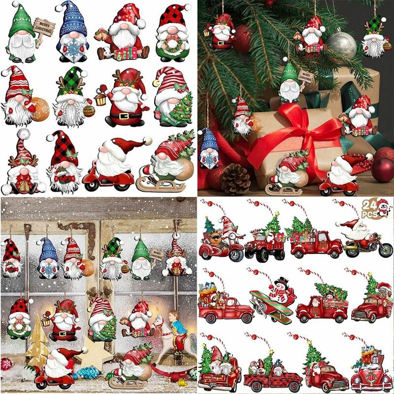 24Pcs Christmas Gnomes Wooden Pendant Christmas Tree Hanging Oranment Navidad New Year 2024 Gift Xmas Decorations for Home Noel