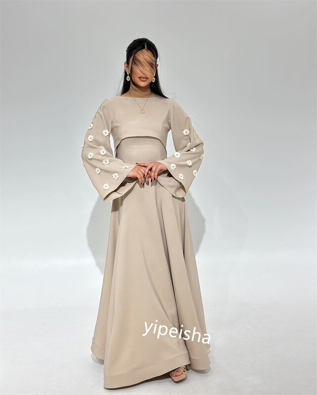  Evening    Jersey Applique  A-line O-Neck Bespoke Occasion Gown Long es Saudi Arabia