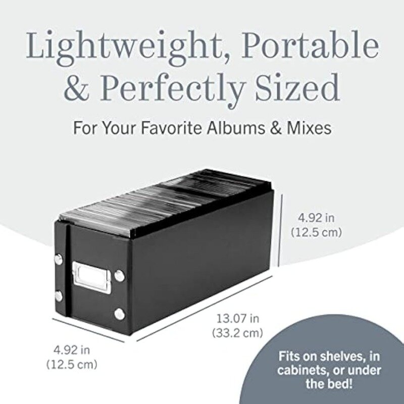 Kotak penyimpanan CD-2 pak-pemegang cakram 5.1x5.1x13.2 inci tahan lama dengan tutup untuk menyimpan hingga 165 cakram-hitam