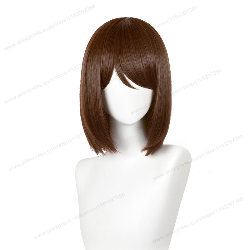 Ieiri Shoko-女性用キャップ付きコスプレウィッグ,短い茶色の髪,頭皮,耐熱性,合成,32cm