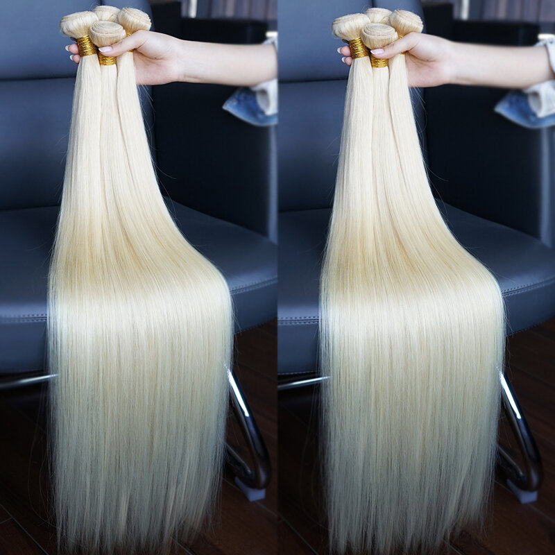 #613 blond pasma ludzkich włosów typu remy rozszerzenie 10-30 cali 95 (± 5) g/sztuka platynowy blond jedwabiście proste włosy splot Bobbi