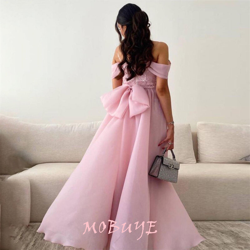 Женское вечернее платье до пола MOBUYE, элегантное платье с открытыми плечами и короткими рукавами для выпускного вечера, 2024