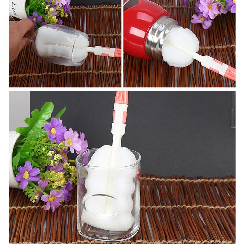 Afneembare spons Babybeker-flessenborstel met handvat Keukenschoonmaakgereedschap Flessenreinigingsborstel voor beker kleur