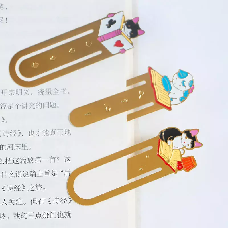 Segnalibri per gatti carini clip per libri in metallo supporto per pagine di carta per gattini Kawaii cancelleria giapponese strumenti di lettura forniture per ufficio scolastico