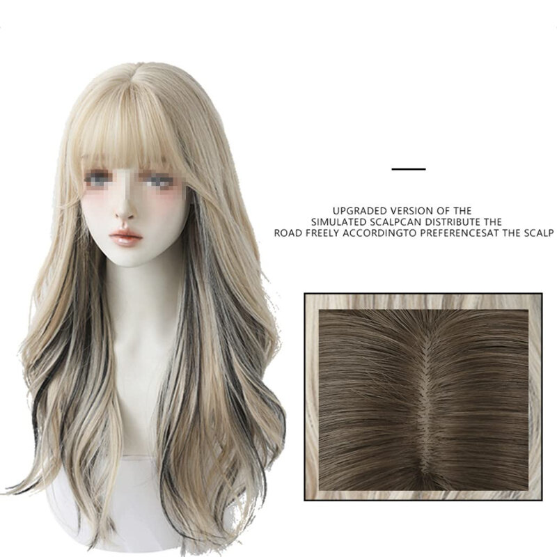 Modne długie kręcone peruka syntetyczna codziennego użytku peruki z grzywką dla kobiet odporne na ciepło włókna Cosplay na imprezę Lolita naturalne włosy
