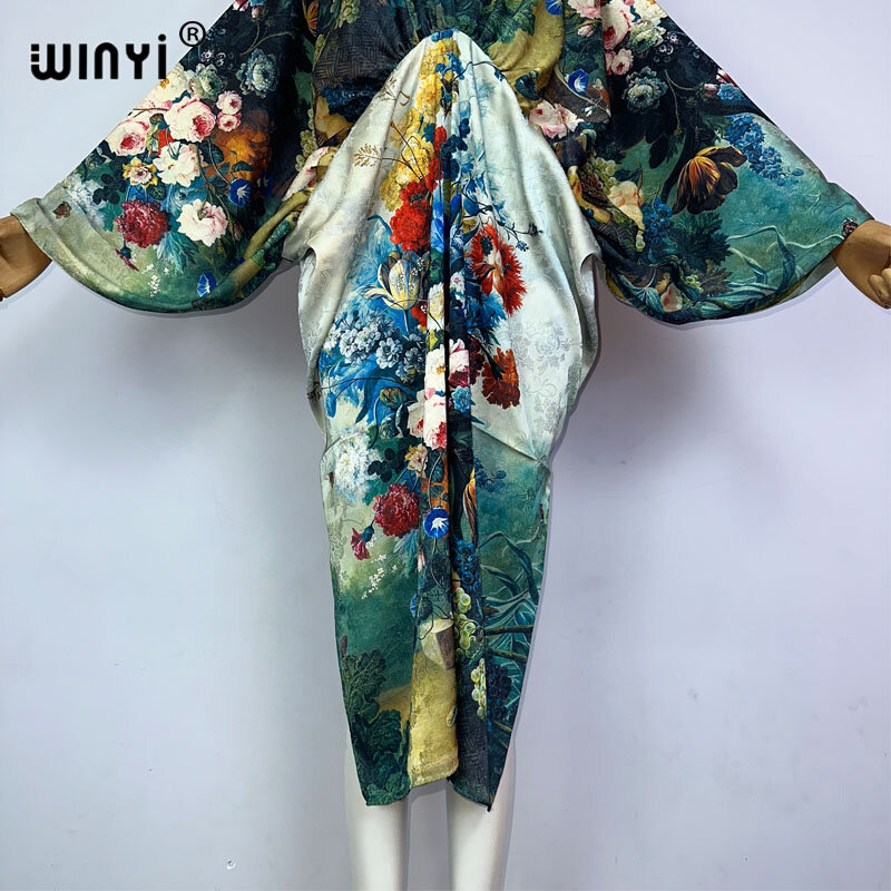 WINYI богемное пляжное сексуальное платье с V-образным вырезом высококачественное двухстороннее богемное Элегантное Шелковое Платье макси с принтом женское вечернее искусственное платье