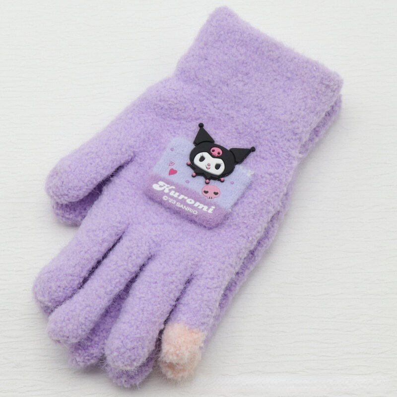 Nowe Kawaii Sanrios Kuromi pluszowe rękawiczki dla dzieci Anime Cinnamoroll Kuromi zimowe pół z efektem poruszania palcem rękawiczki do pisania z prezentami dla dziewczynek