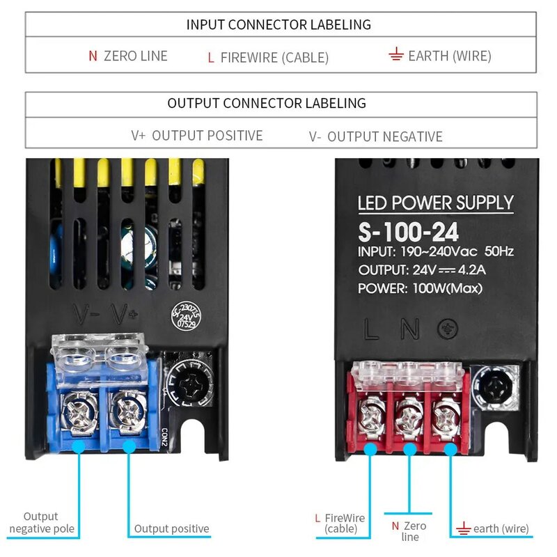 Transformadores de Iluminação LED, Adaptador Driver para Luzes LED Strip, DC 12V, 24V, 60W, 100W, 200W, 300W, 400W, 500W, CA 190-240V