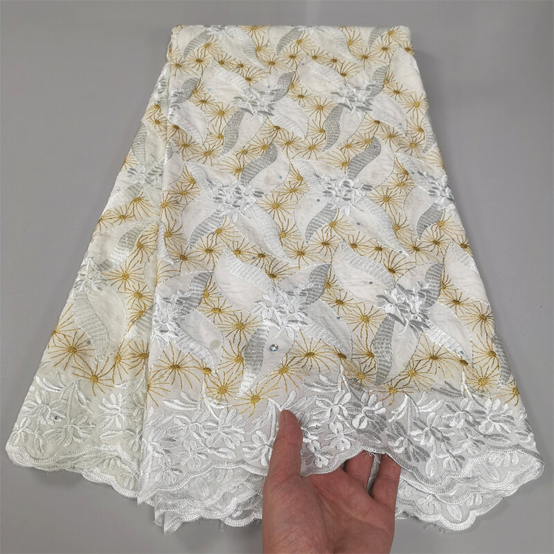 Swiss Voile Lace In Switzerland 2023 High Quality 5 Yards African Cotton Dry Lace Stone For Sewing Evening Party Dresses QF0285