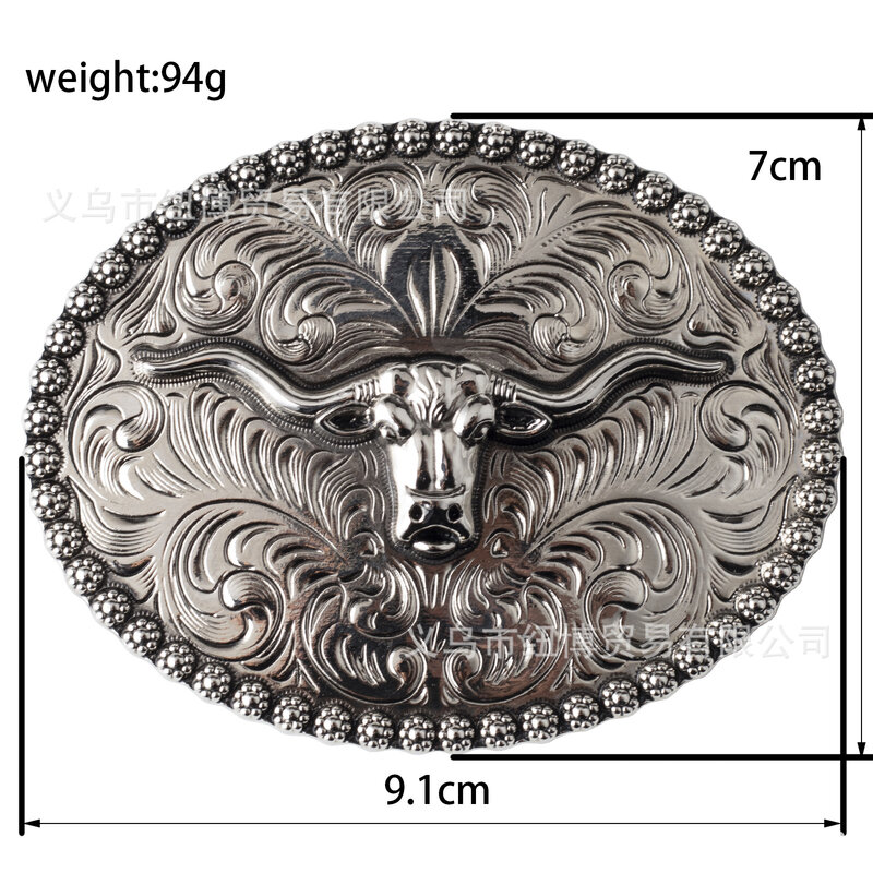 Fivela de cinto de cabeça de vaca de prata retro padrão ocidental denim estilo