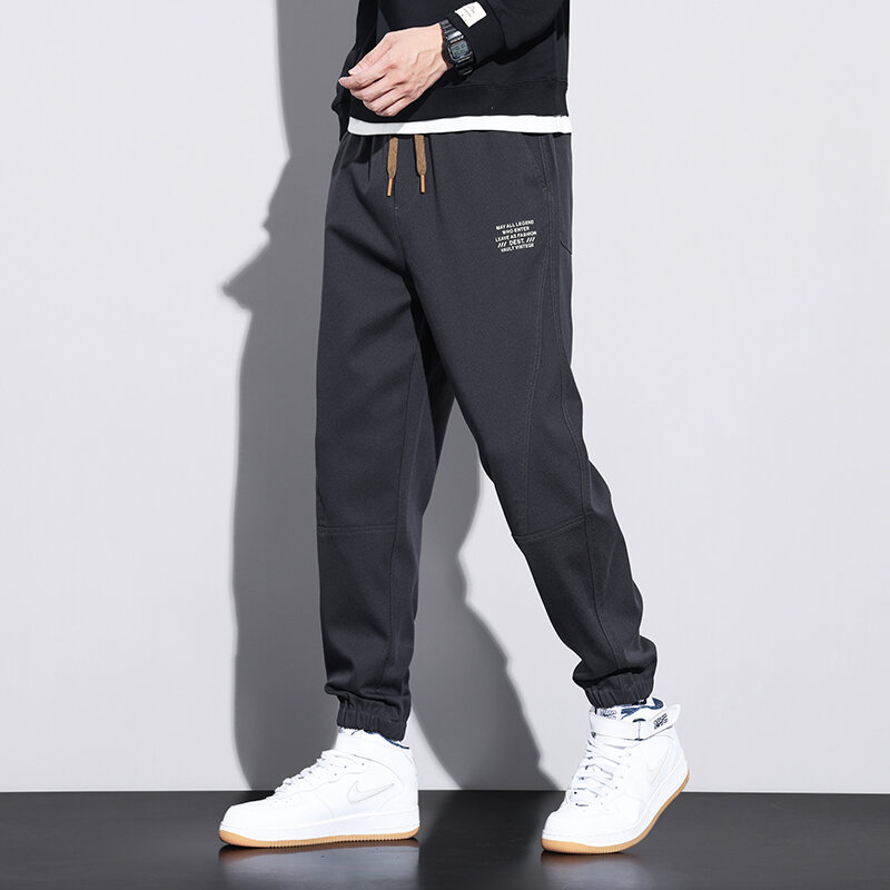 2023 Autumn Winter Casual Pants Men Solid Color Elastic Waist Drawstring Ankle-length Corset Trousers Sports Daily Male Pants