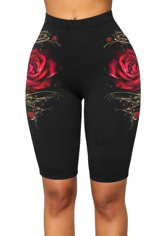 XS-5XL Summer Women Clothes Printed Leggings Shorts Fashion Casual Rose Shorts High Elastic Waist Sports Yoga Pants Plus Size