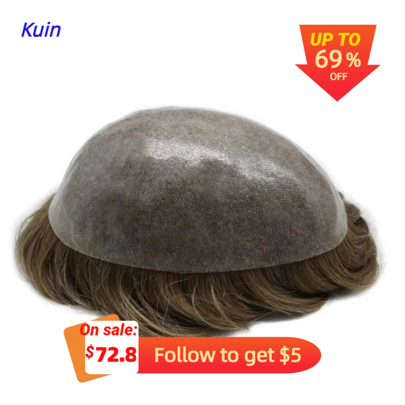 Kuin-Full PU Toupee para homens, peruca de cabelo humano Remy, Topper para homem, perucas, prótese capilar, pele injetável