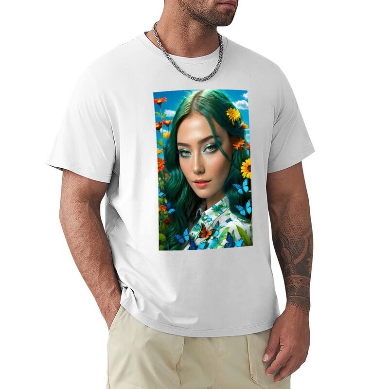T-shirt pour homme, vêtement kawaii, uni, vintage, vert, printemps, 1 pièce