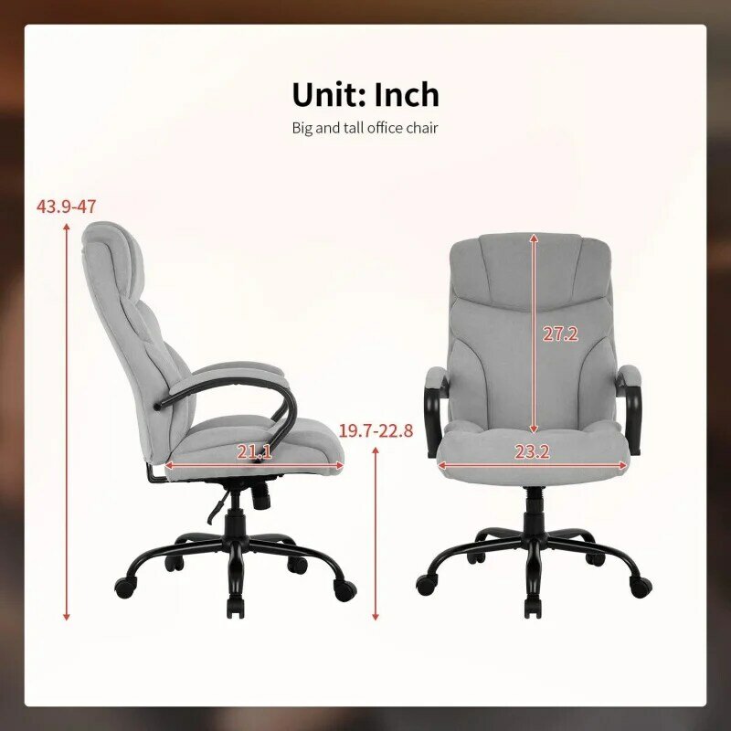 PU Leather Office Chair com Braços de Apoio Lombar, Grande e Alto, Wide Seat Desk Chair, Tarefa Executiva, Costas Altas, Com Ergonômico
