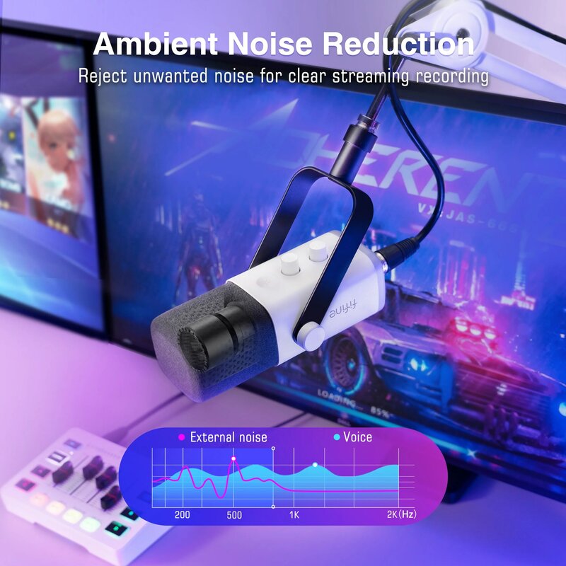 FIFINE XLR/USB mikrofon dynamiczny z wtyczka słuchawkowa/RGB/wyciszenie, mikrofon do nagrywania strumieniowego grania PS4/PS5 Ampligame AM8W