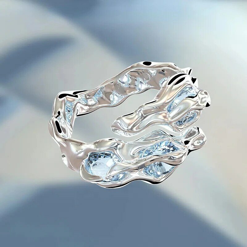 Nieuwe 2023 Prachtige Mode Blue Crystal Ring Unisex Eenvoudige Open Ring Banket Sieraden Accessoires Gift