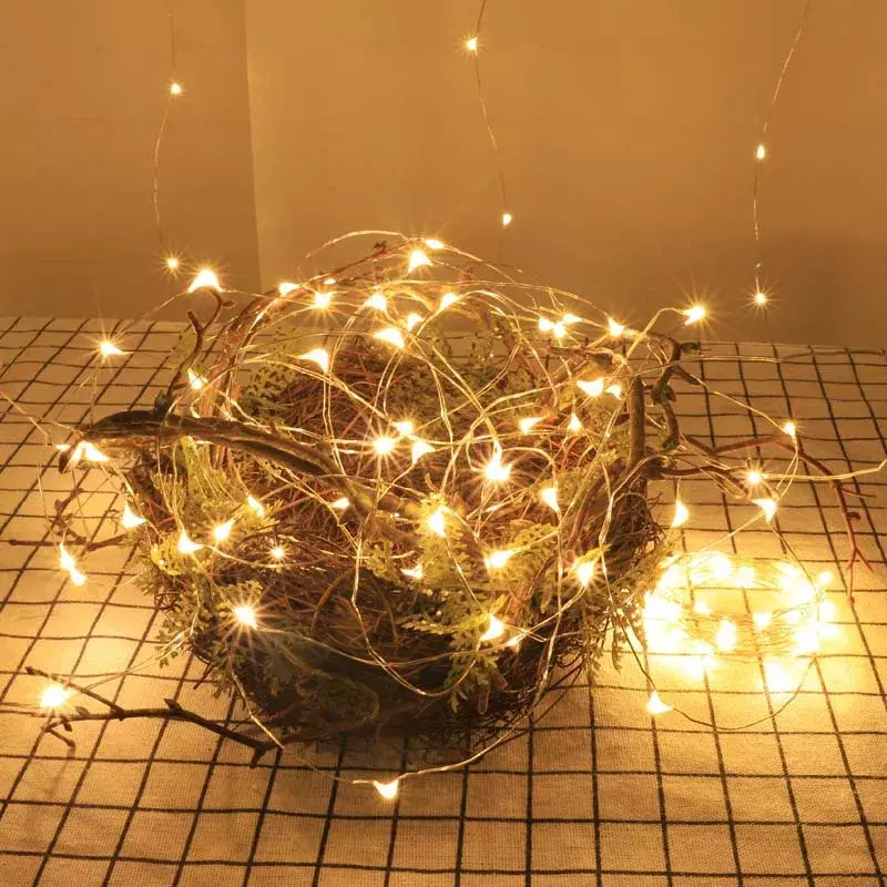 Guirnalda de luces LED con cable de cobre y USB, luces de hadas impermeables para decoración de fiestas, bodas y Navidad, 5/10/20M