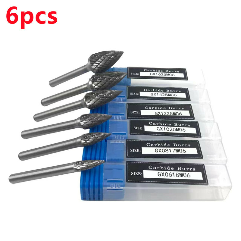 6PCS GX type drilling, milling, engraving drill bits, hard alloy rotary files, point mold grinding machines, grinding tools