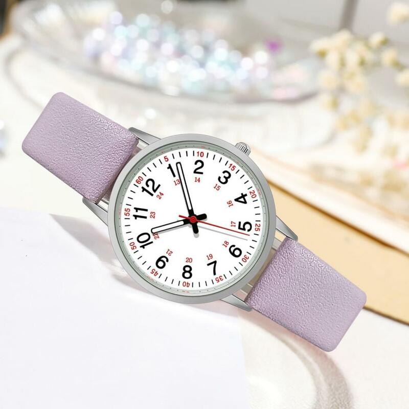 Relógio digital de couro sintético macio feminino, bracelete PU macio, 24 horas, redondo, estudantes de Natal