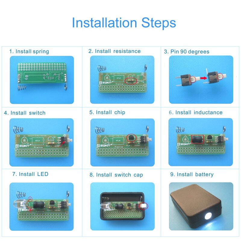 DIY 전자 키트 납땜 프로젝트 연습 FLA-1 1.5V 간단한 손전등 집적 회로 보드 전자 부품 키트