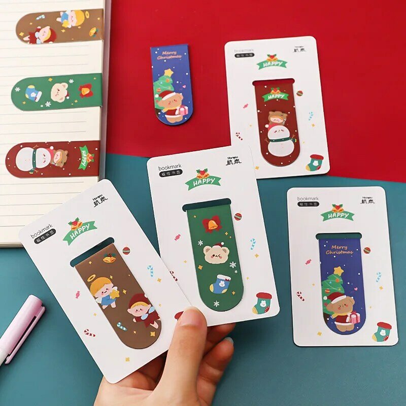 Cartoon Theme Magnetic Bookmark Cute Stationery Supplies Kawaii Christmas Teacher Gifts Paper Book Page Folder School Supplies