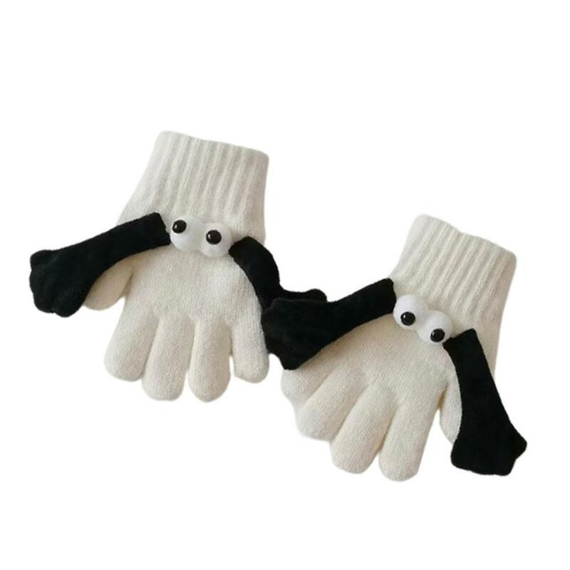 Z magnetycznymi uchwytami w ręku rękawiczki z dzianiny ekranie miękkie wygodne rękawiczki dziecięce urocza lalka pary zimowe ciepłe